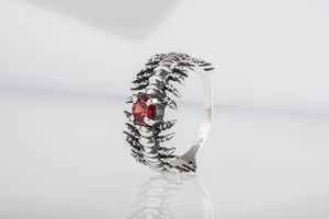 Backbone Ring with Garnet Sterling Silver Handcrafted Unique Jewelry - vikingworkshop