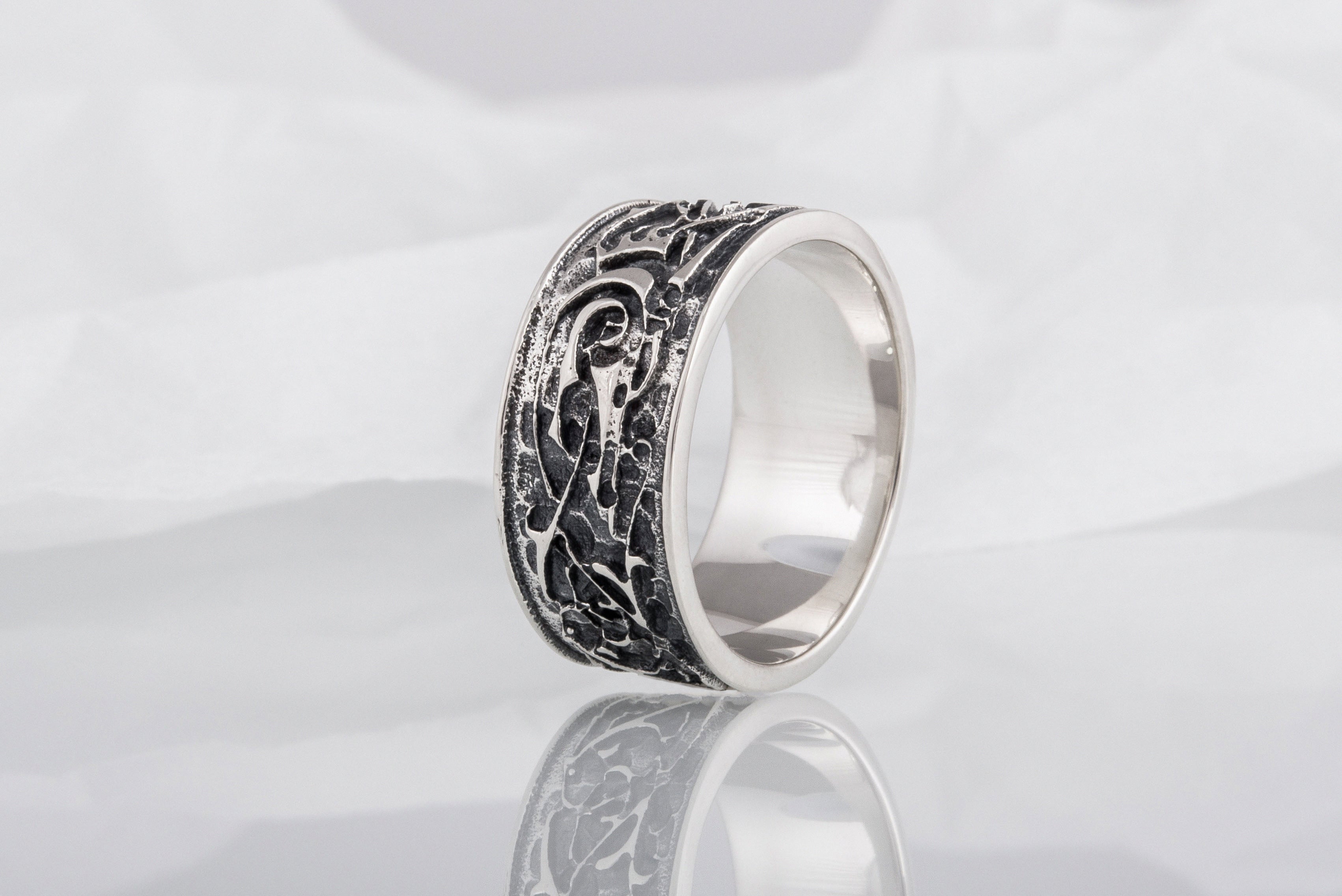 Wolf Ornament Ring Handmade Sterling Silver Viking Ring - vikingworkshop