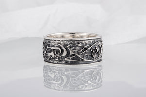 Wolf Ornament Ring Handmade Sterling Silver Viking Ring - vikingworkshop