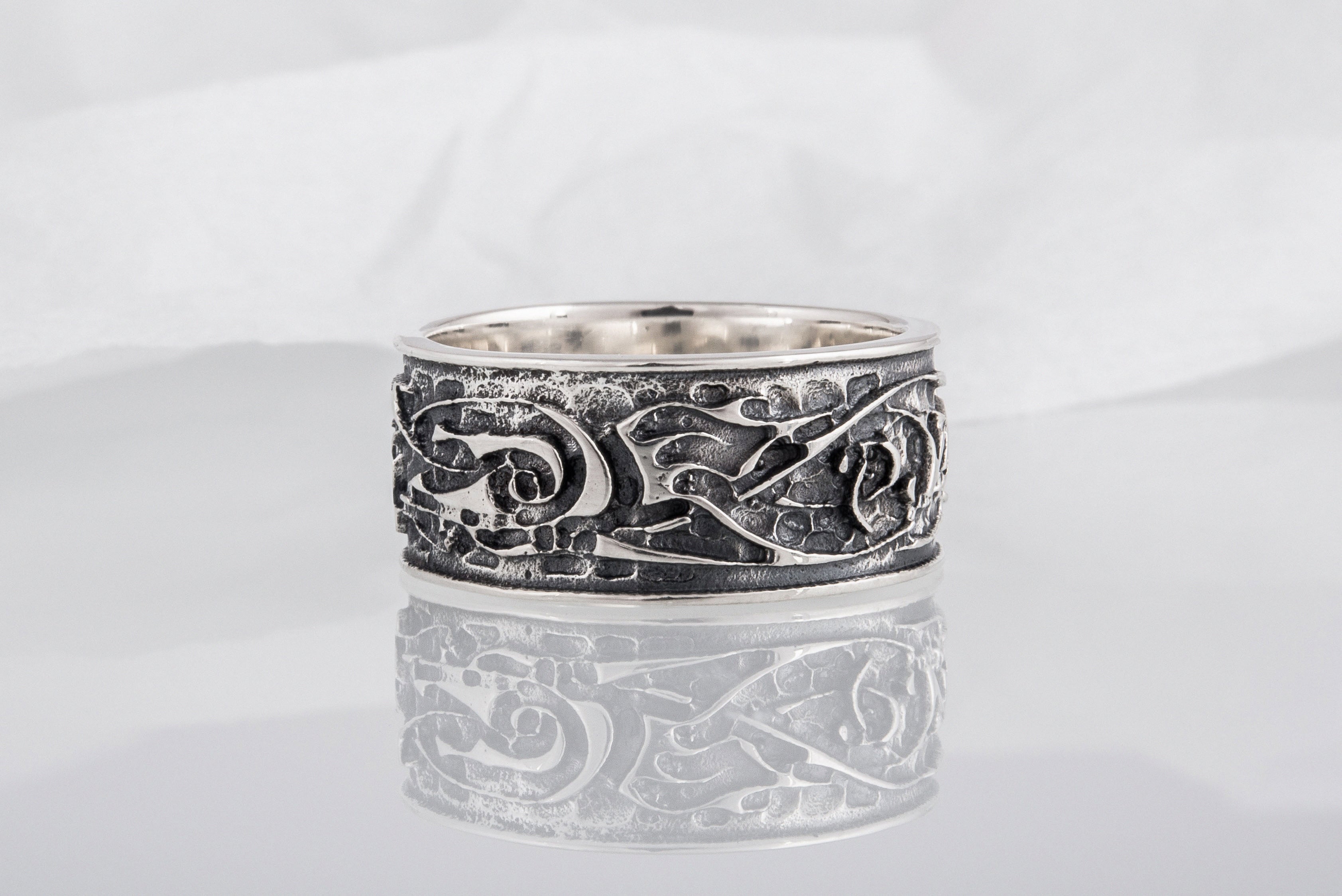 Wolf Ornament Ring Handmade Sterling Silver Viking Ring - vikingworkshop