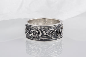 Wolf Ornament Ring Handmade Sterling Silver Viking Ring - vikingworkshop