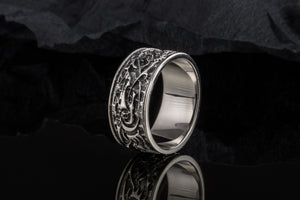 Wolf Ornament Ring Handmade Sterling Silver Viking Ring - vikingworkshop