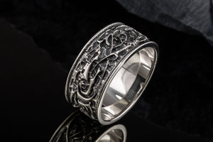 Wolf Ornament Ring Handmade Sterling Silver Viking Ring - vikingworkshop