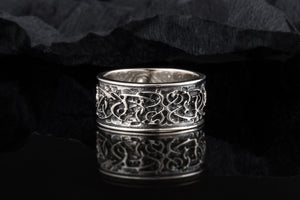 Wolf Ornament Ring Handmade Sterling Silver Viking Ring - vikingworkshop