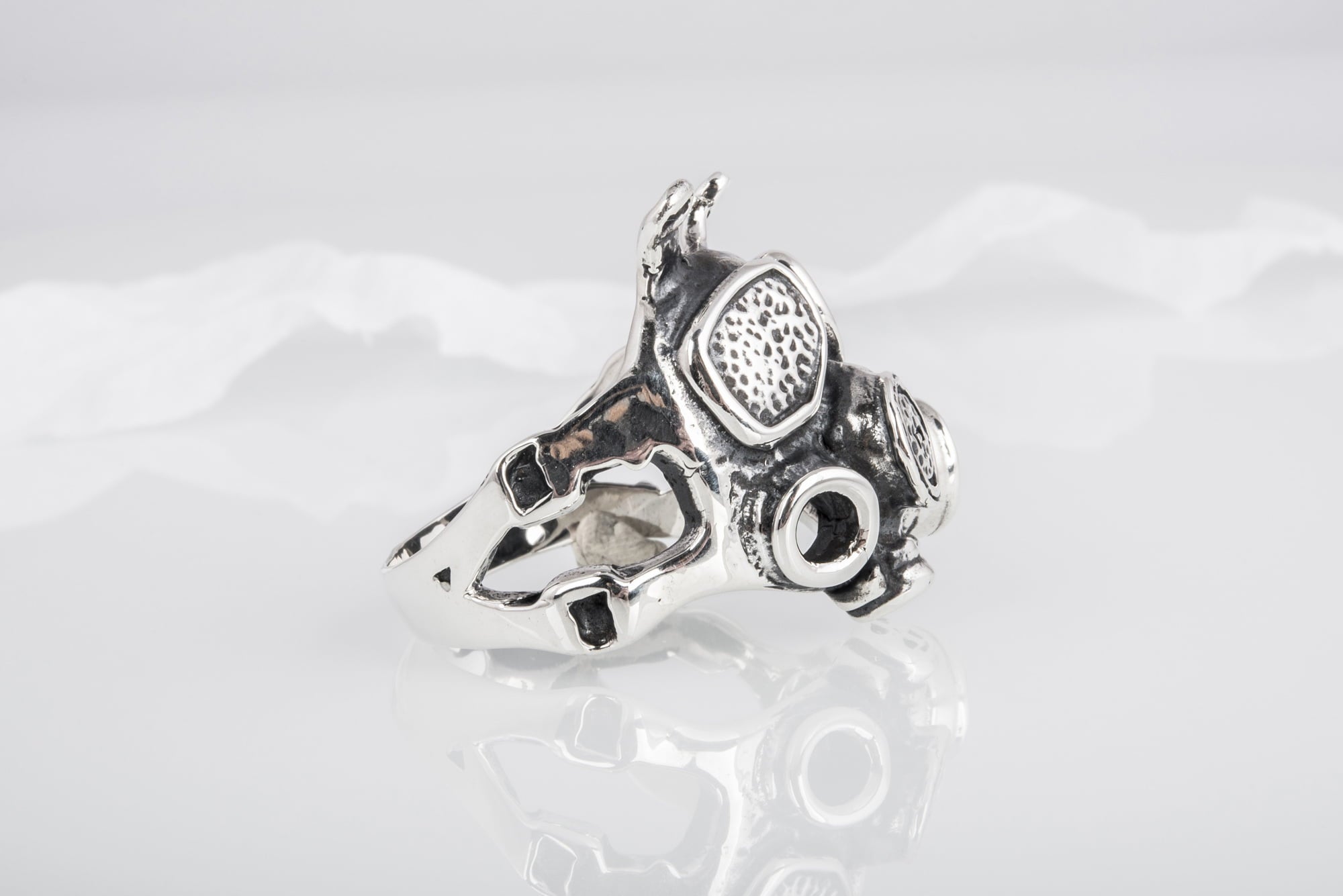 Gas Mask Ring Handmade Sterling Silver Unique Jewelry - vikingworkshop