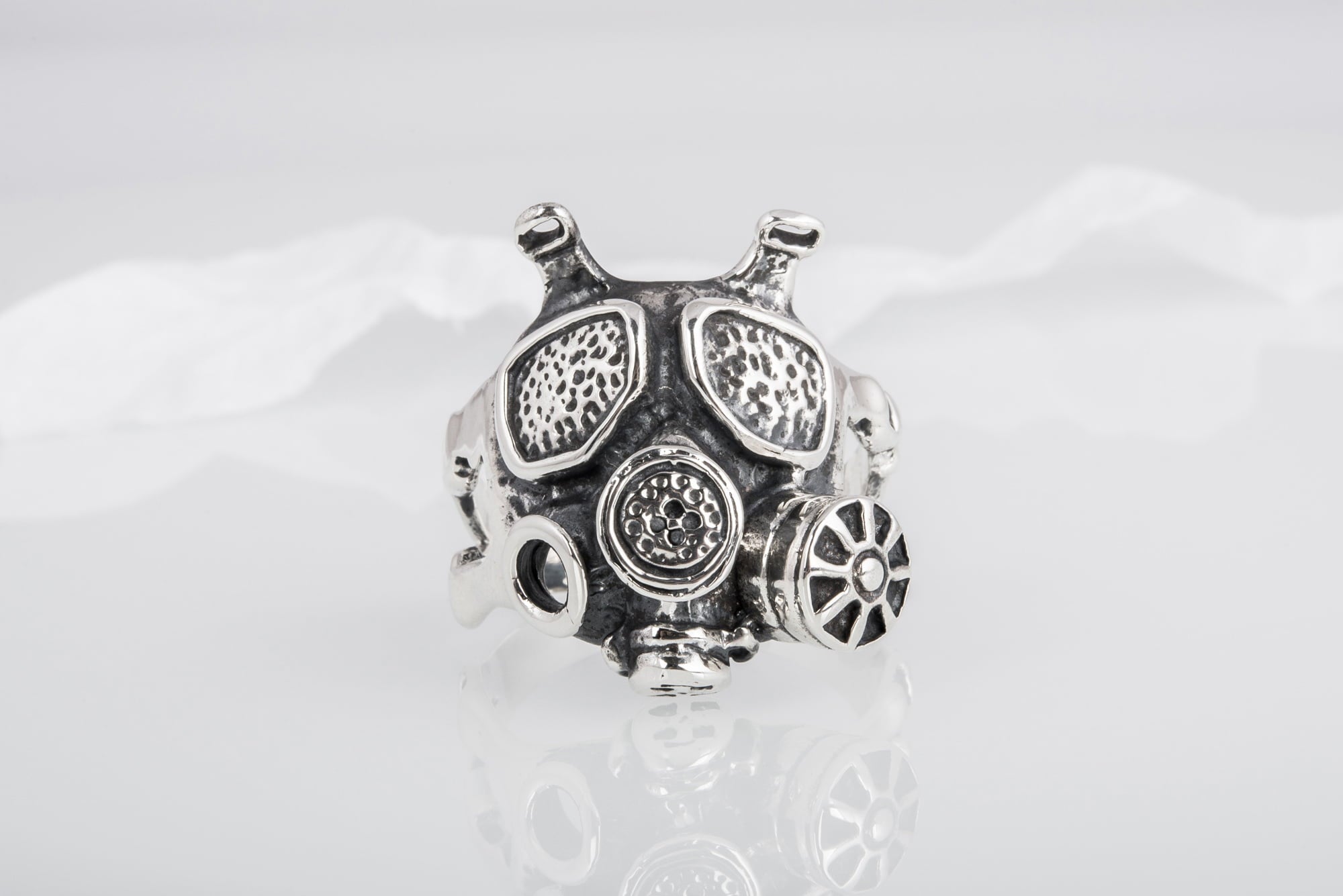 Gas Mask Ring Handmade Sterling Silver Unique Jewelry - vikingworkshop