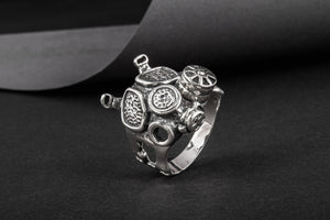 Gas Mask Ring Handmade Sterling Silver Unique Jewelry - vikingworkshop