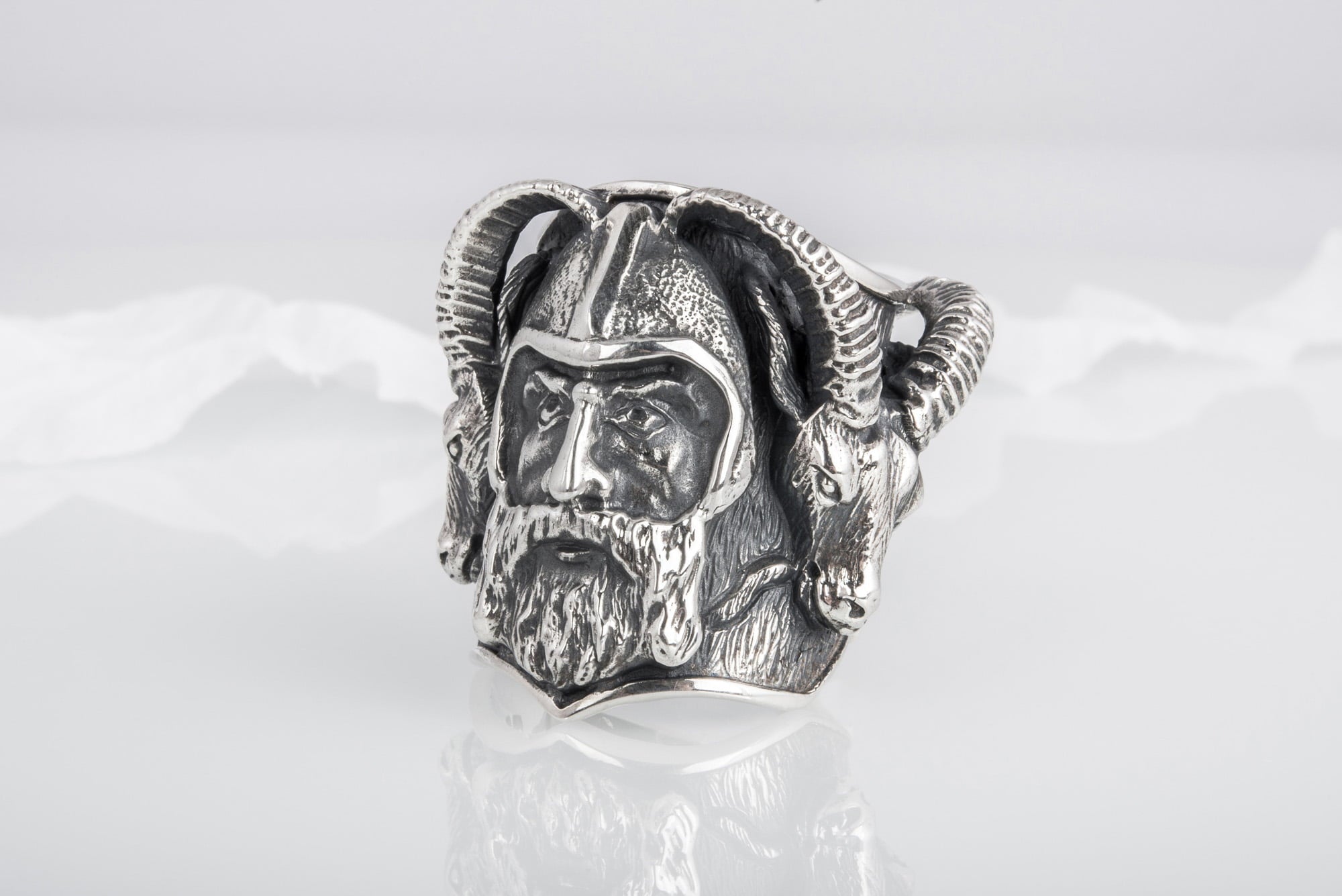 Thor with Goats Unique Massive Sterling Silver Viking Ring - vikingworkshop