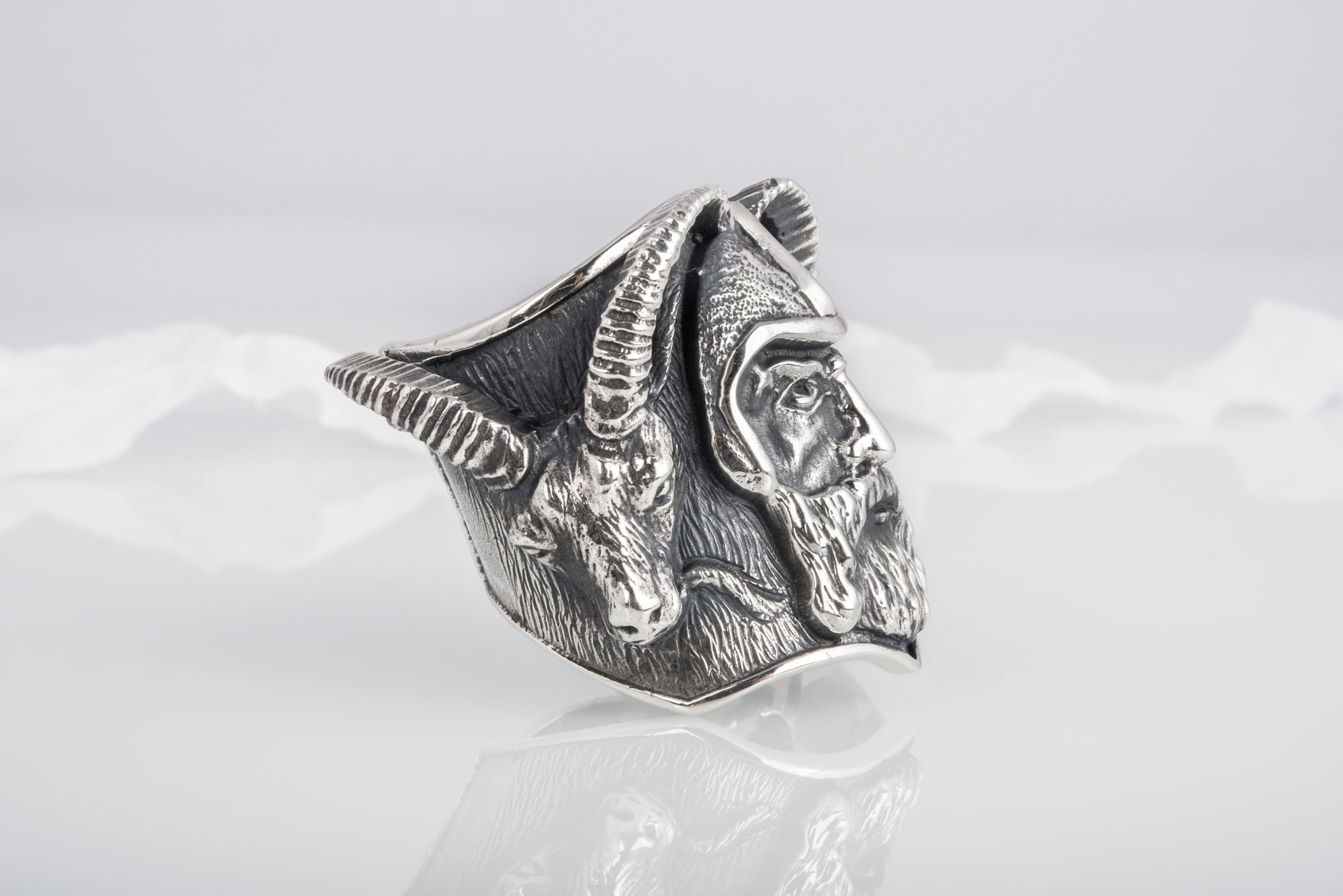 Thor with Goats Unique Massive Sterling Silver Viking Ring - vikingworkshop