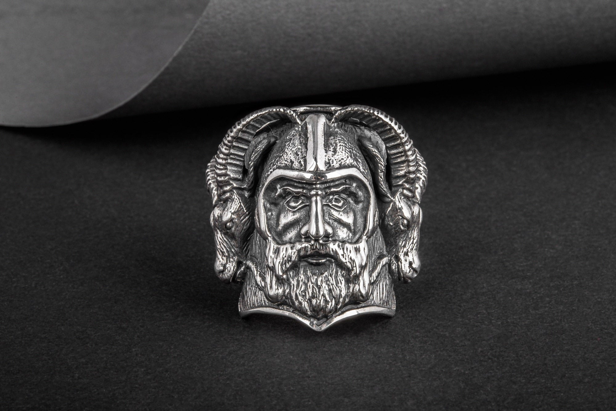 Thor with Goats Unique Massive Sterling Silver Viking Ring - vikingworkshop