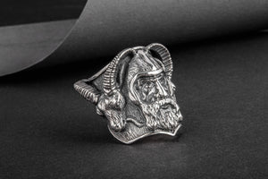 Thor with Goats Unique Massive Sterling Silver Viking Ring - vikingworkshop