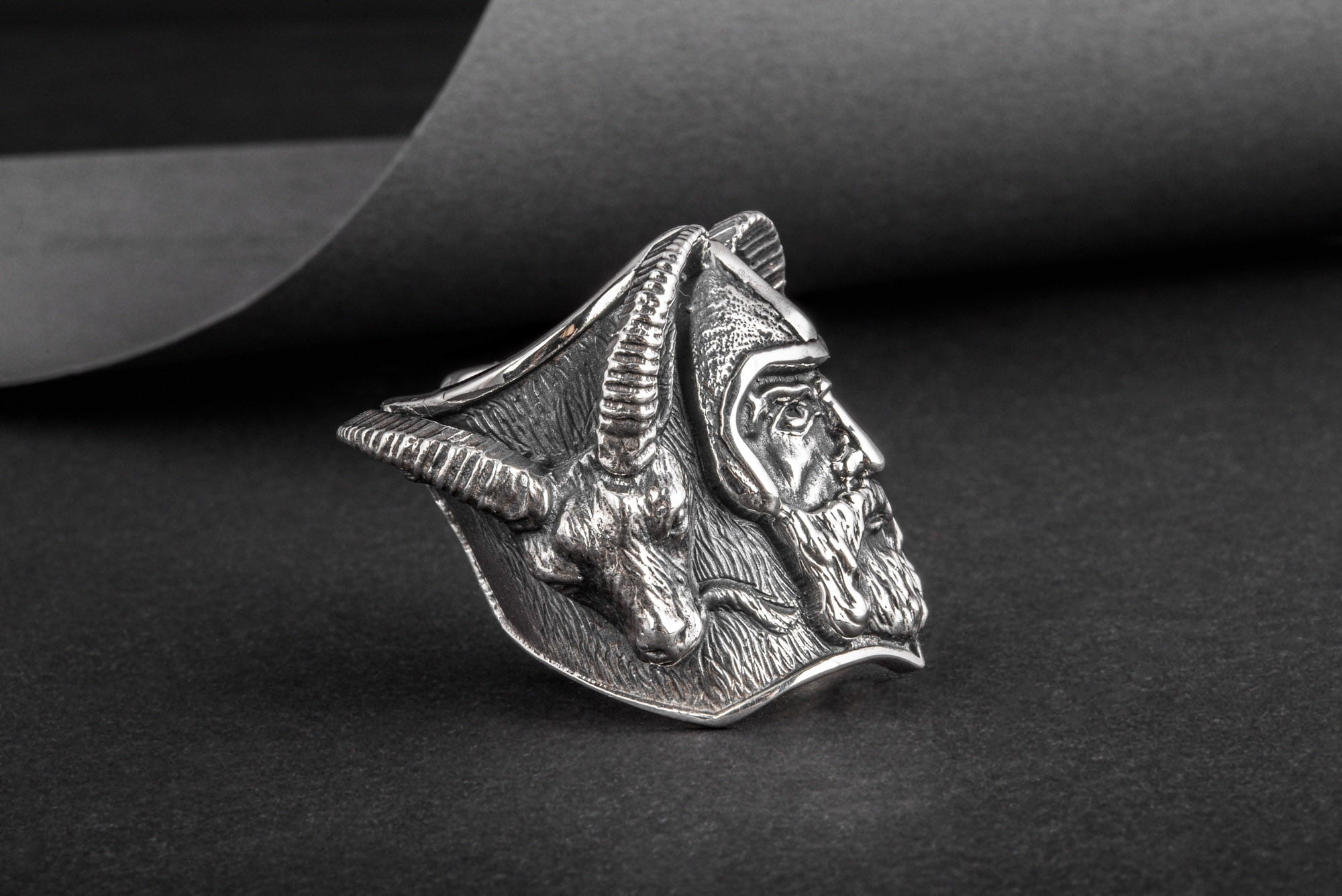 Thor with Goats Unique Massive Sterling Silver Viking Ring - vikingworkshop