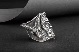 Thor with Goats Unique Massive Sterling Silver Viking Ring - vikingworkshop