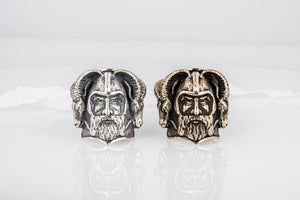 Thor with Goats Unique Massive Sterling Silver Viking Ring - vikingworkshop