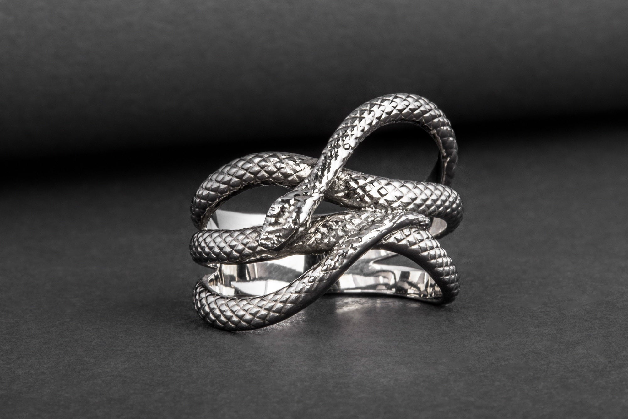 Snake Ring Unique Animal Sterling Silver Ruthenium Plated Ring Handcrafted Unique Jewelry - vikingworkshop