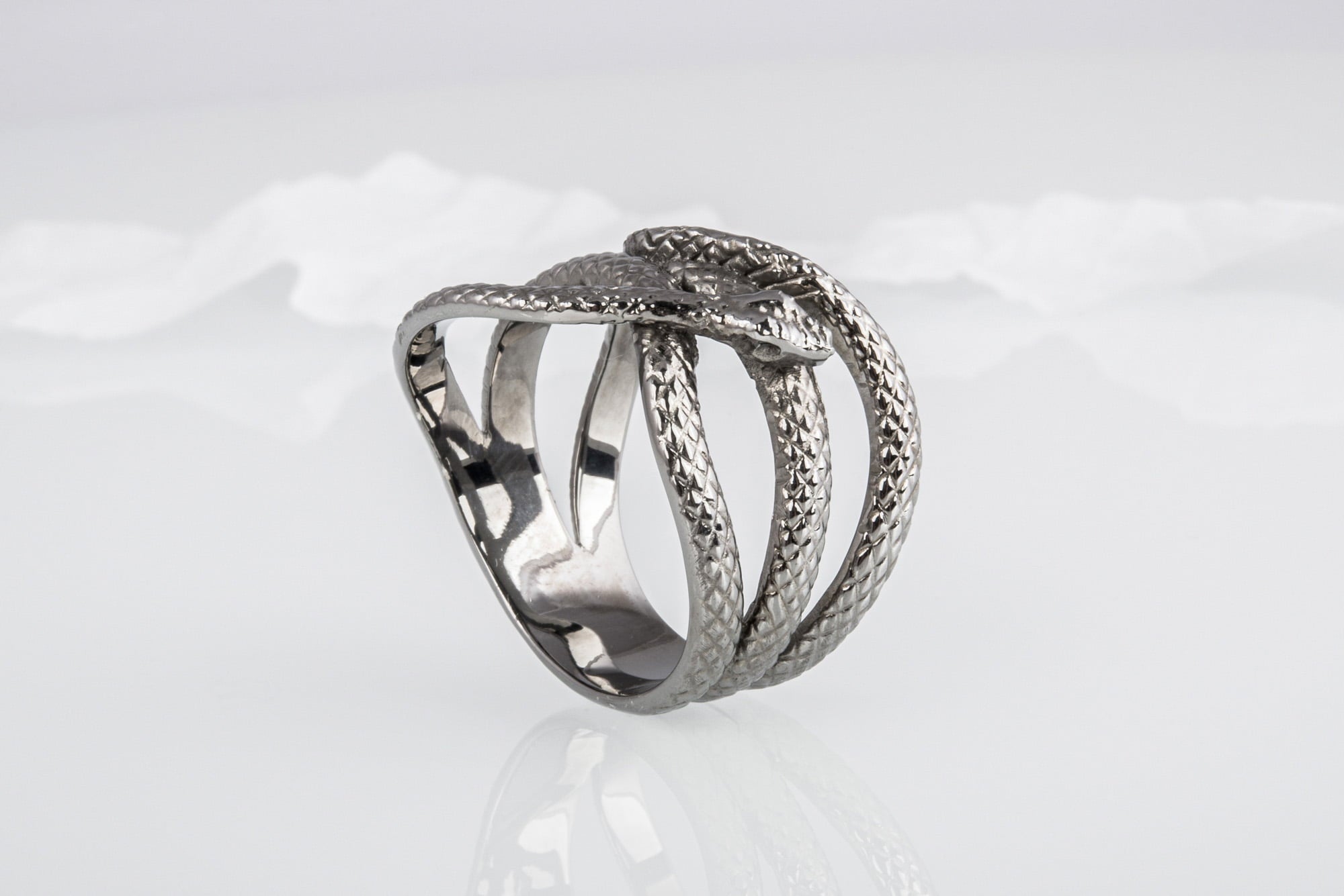 Snake Ring Unique Animal Sterling Silver Ruthenium Plated Ring Handcrafted Unique Jewelry - vikingworkshop