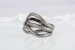 Snake Ring Unique Animal Sterling Silver Ruthenium Plated Ring Handcrafted Unique Jewelry - vikingworkshop