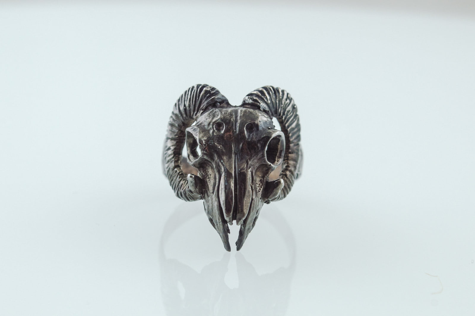 Ram Skull Ring Ruthenium Plated Sterling Silver Unique Animal Black Limited Edition Jewelry - vikingworkshop