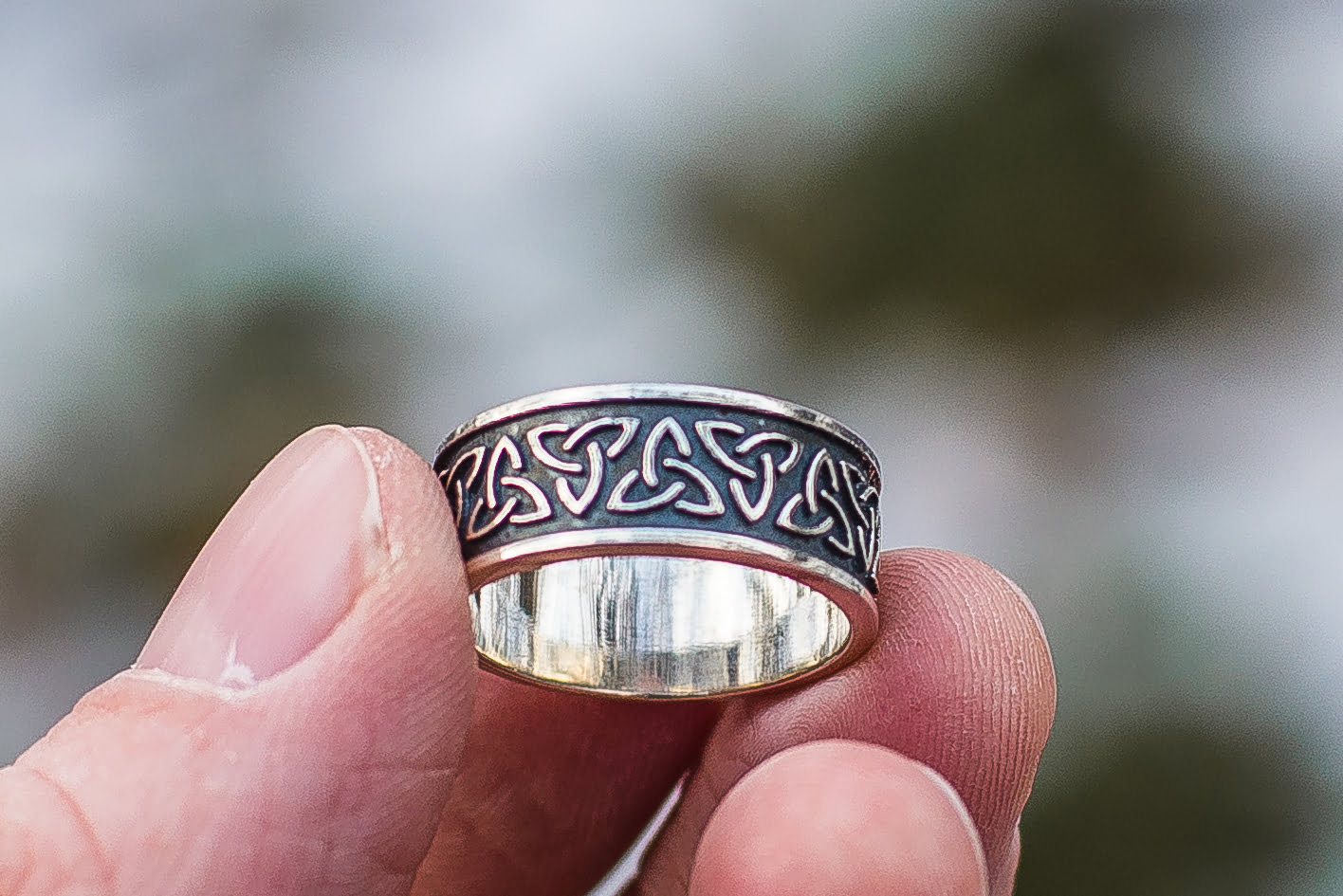 Triquetra Symbol Sterling Silver Celtic Ring - vikingworkshop