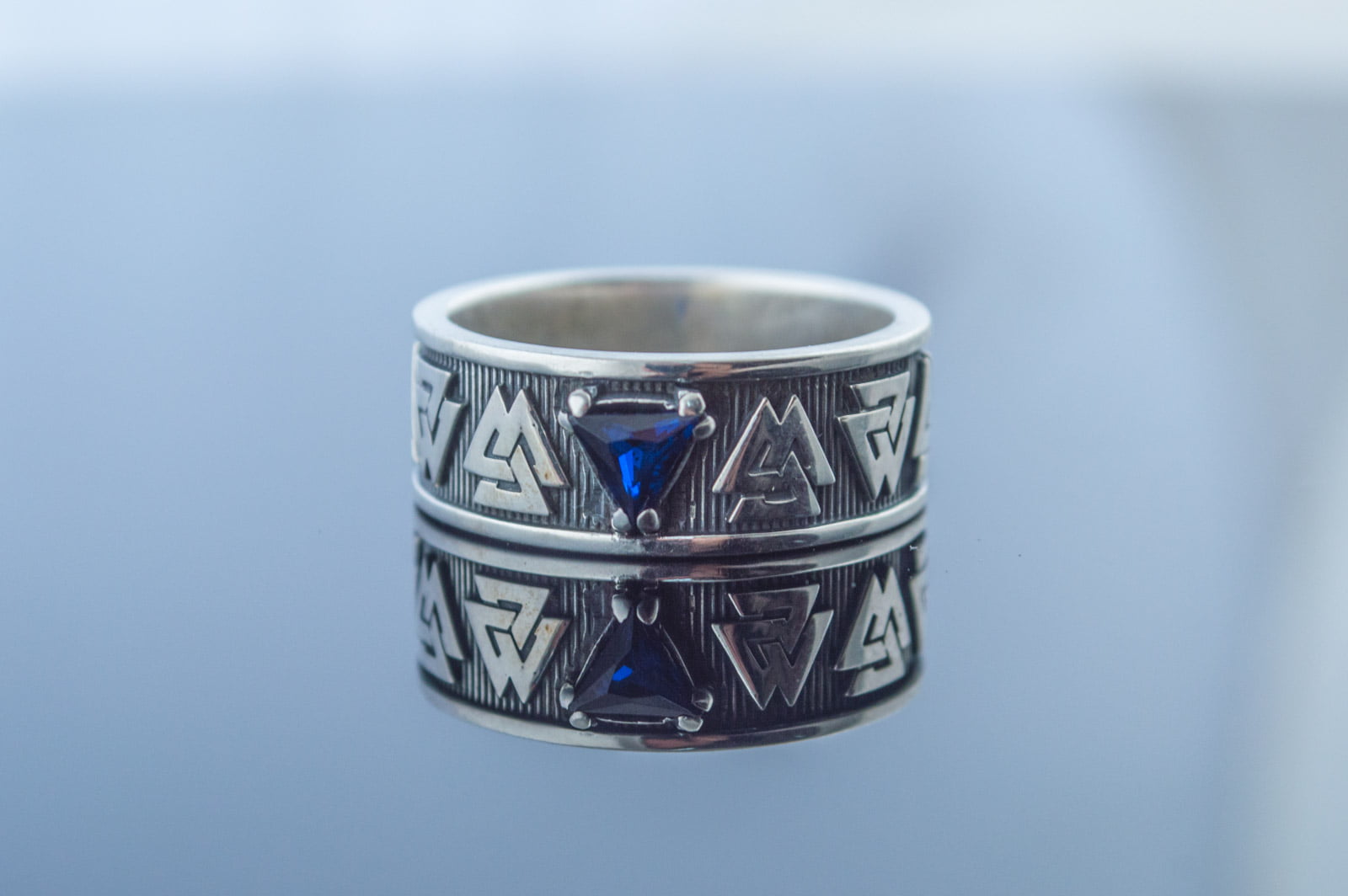 Valknut Symbol Ring with cubic Zirconia Sterling Silver Viking Jewelry - vikingworkshop