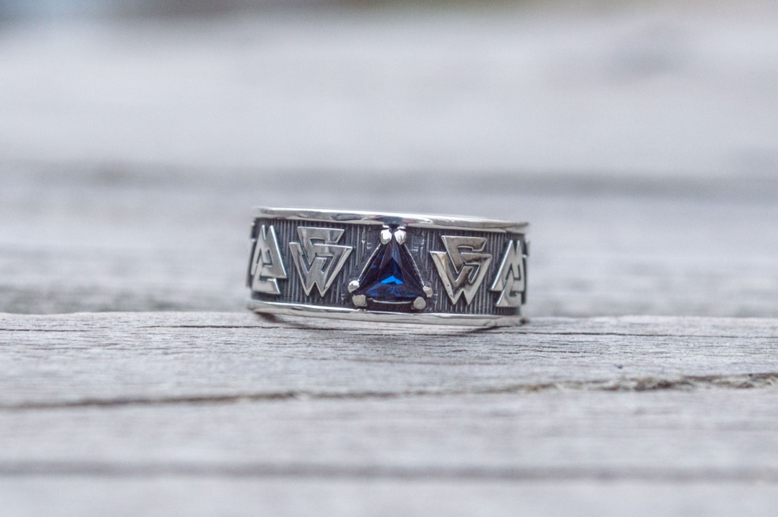 Valknut Symbol Ring with cubic Zirconia Sterling Silver Viking Jewelry - vikingworkshop