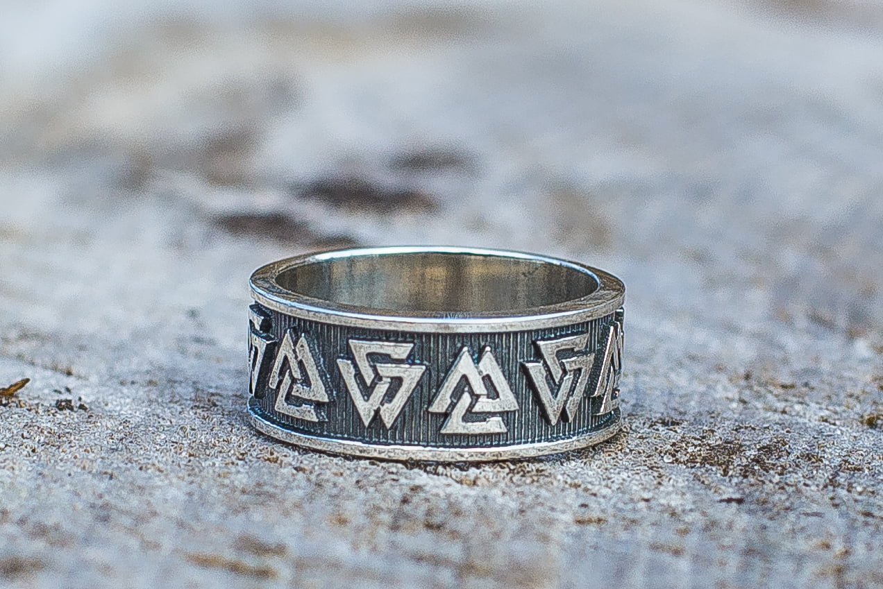 Valknut Symbol Ring Sterling Silver Viking Jewelry - vikingworkshop