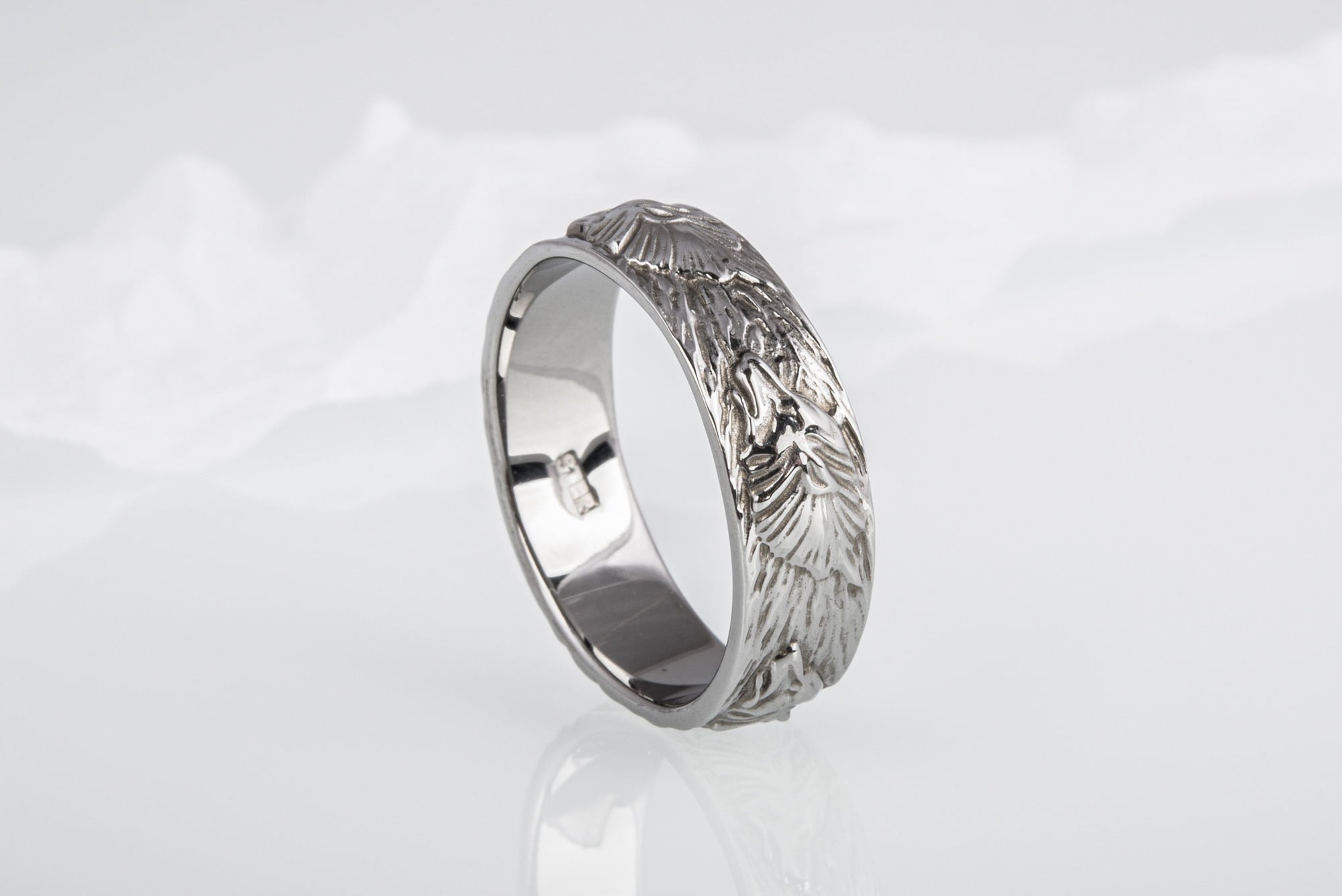 Wolf Ornament Ring Ruthenium Plated Sterling Silver Black Limited Edition Norse Ring - vikingworkshop