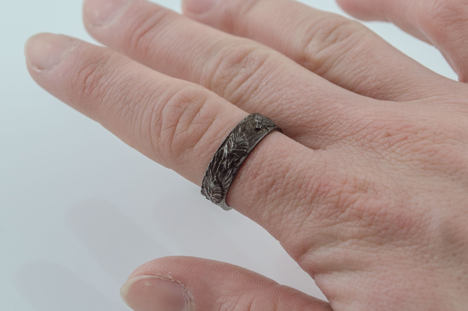 Wolf Ornament Ring Ruthenium Plated Sterling Silver Black Limited Edition Norse Ring - vikingworkshop