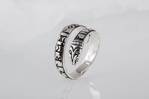 Ouroboros Ring with Elder Futhark Runes Sterling Silver Handmade Viking Jewelry - vikingworkshop