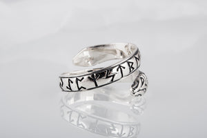 Ouroboros Ring with Elder Futhark Runes Sterling Silver Handmade Viking Jewelry - vikingworkshop