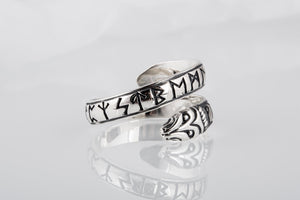 Ouroboros Ring with Elder Futhark Runes Sterling Silver Handmade Viking Jewelry - vikingworkshop