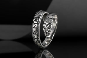 Ouroboros Ring with Elder Futhark Runes Sterling Silver Handmade Viking Jewelry - vikingworkshop