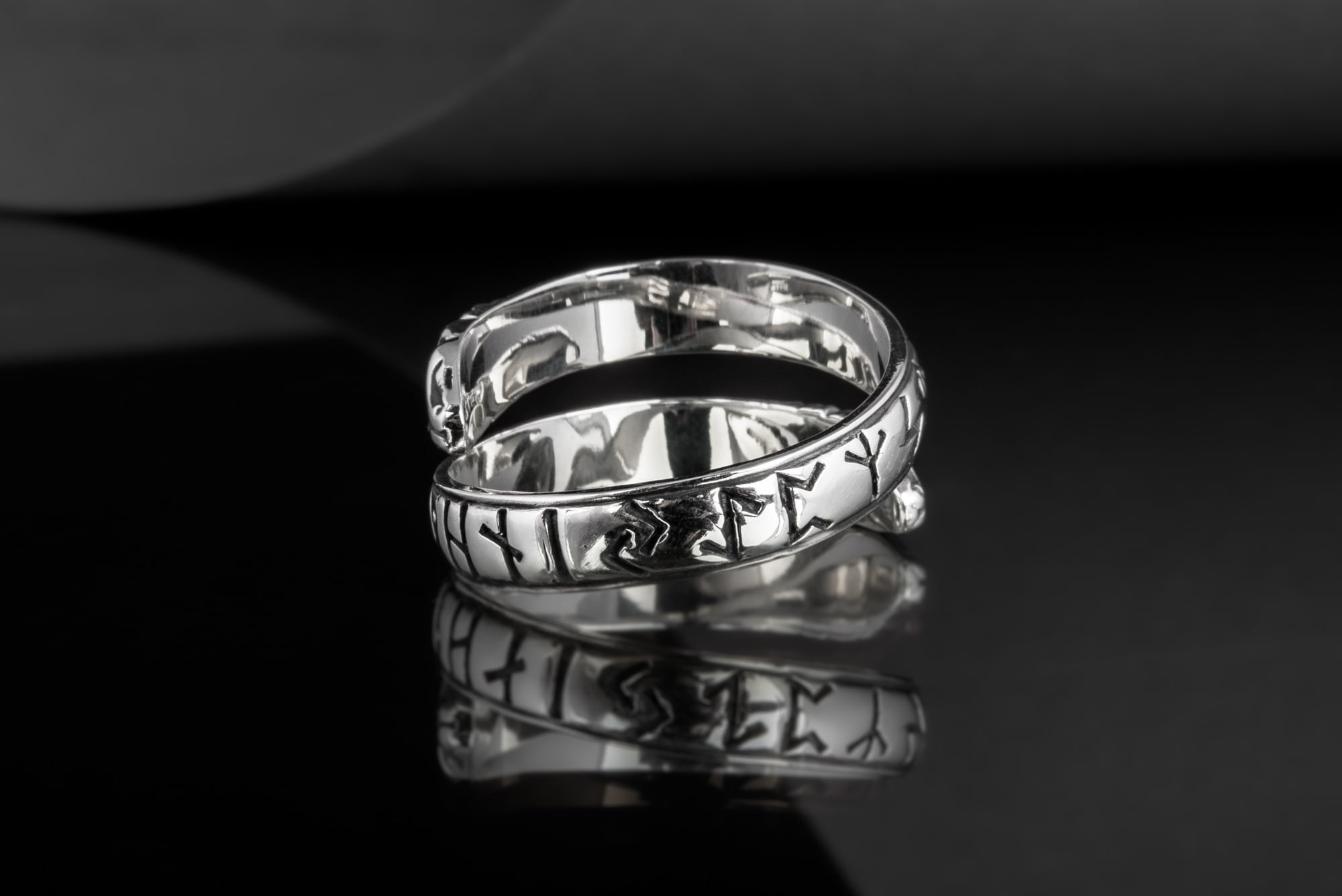 Ouroboros Ring with Elder Futhark Runes Sterling Silver Handmade Viking Jewelry - vikingworkshop