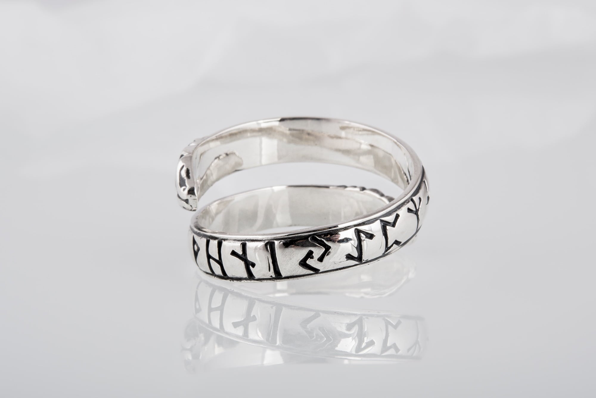 Ouroboros Ring with Elder Futhark Runes Sterling Silver Handmade Viking Jewelry - vikingworkshop