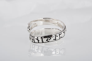 Ouroboros Ring with Elder Futhark Runes Sterling Silver Handmade Viking Jewelry - vikingworkshop