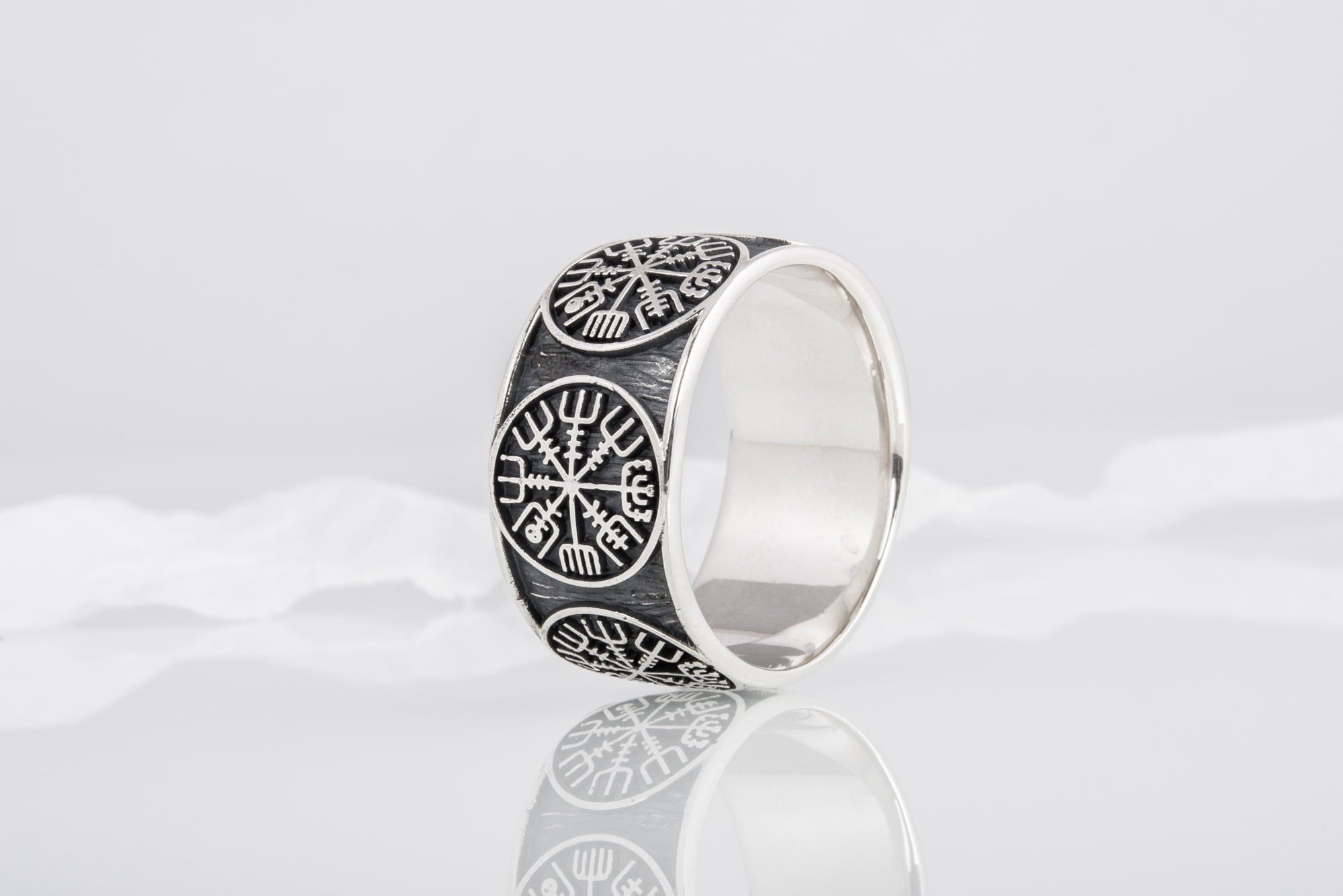 Vegvisir Runic Compass Sterling Silver Norse Ring - vikingworkshop