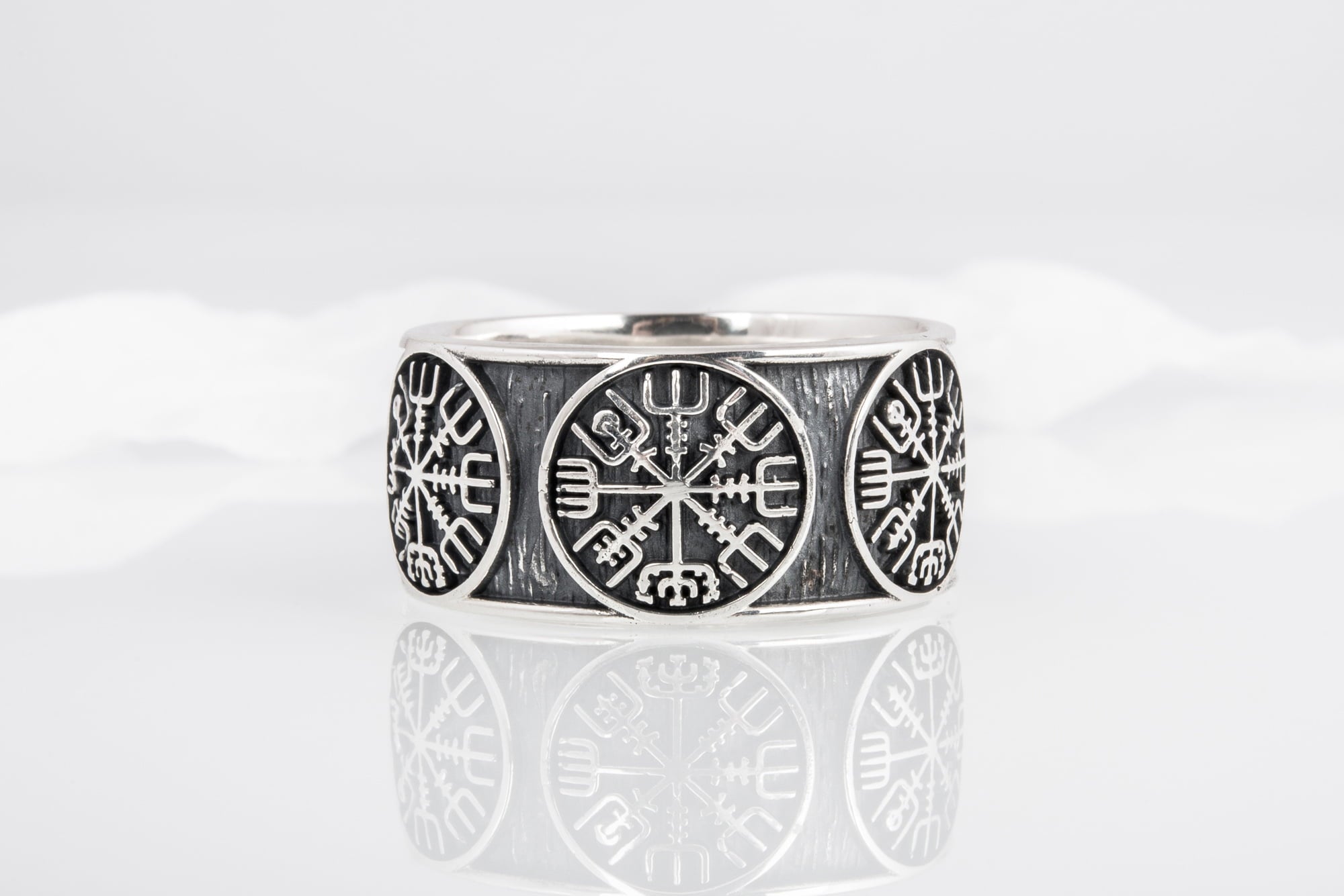 Vegvisir Runic Compass Sterling Silver Norse Ring - vikingworkshop