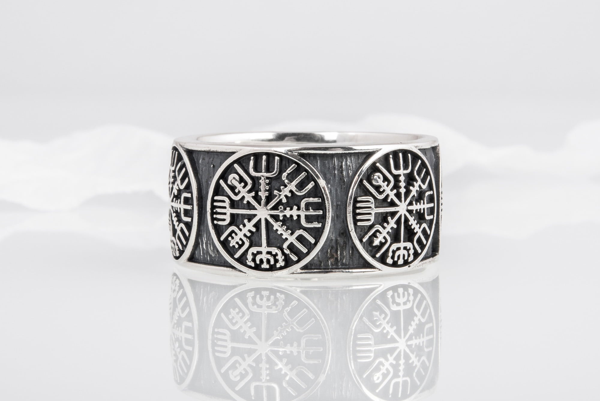 Vegvisir Runic Compass Sterling Silver Norse Ring - vikingworkshop