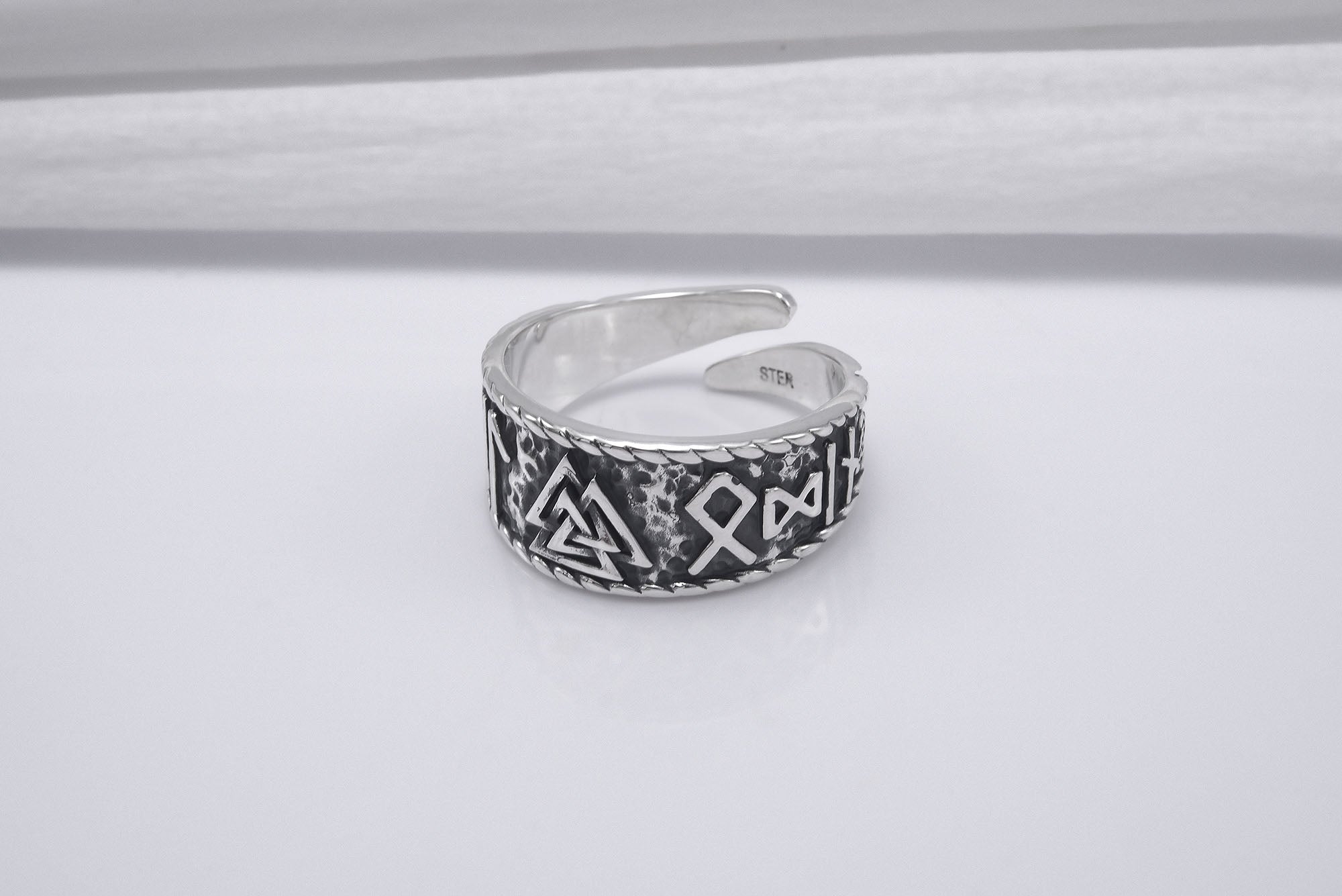 Sterling Silver Hail Odin Ring with Valknut Symbol, Handmade Viking Jewelry - vikingworkshop