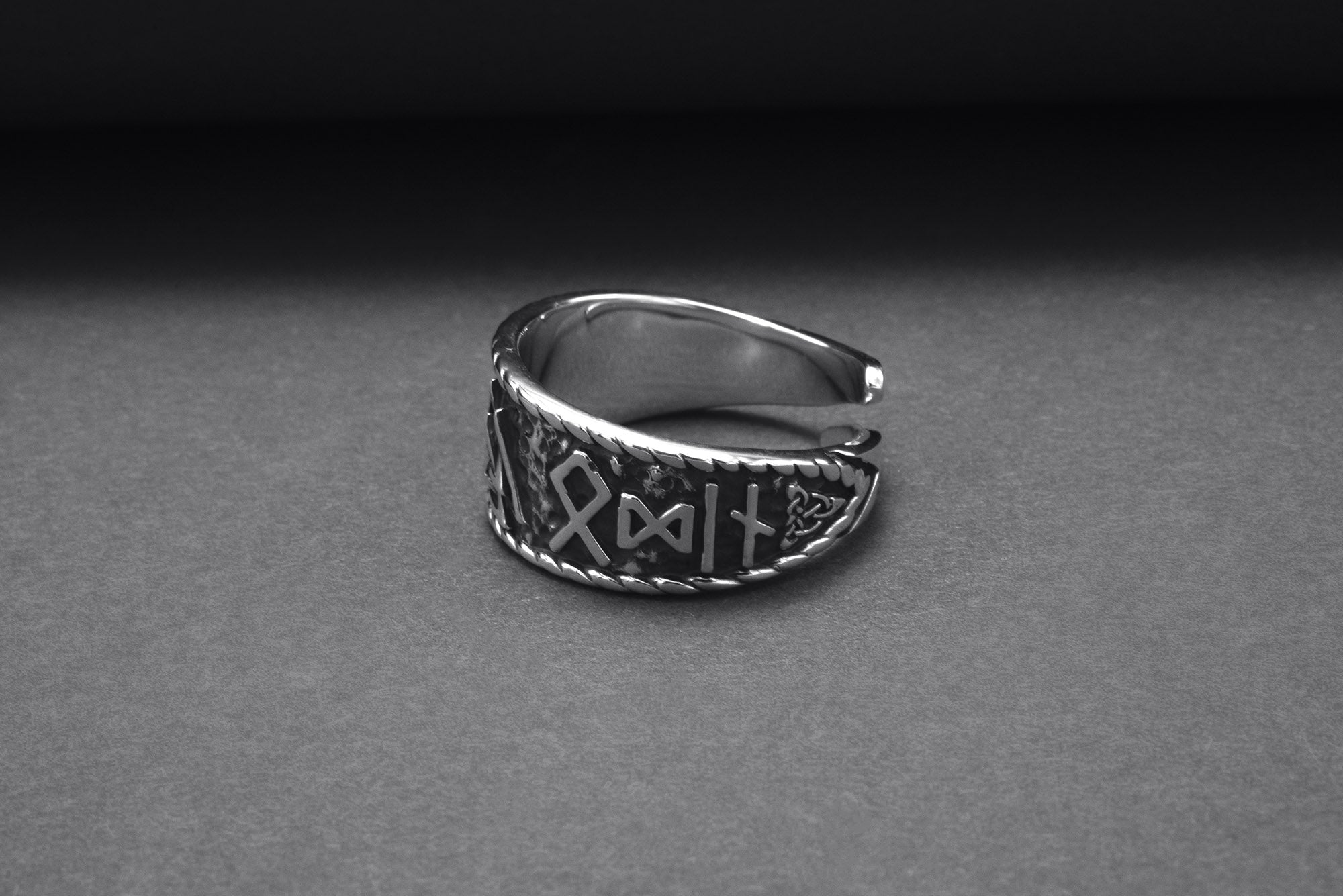 Sterling Silver Hail Odin Ring with Valknut Symbol, Handmade Viking Jewelry - vikingworkshop