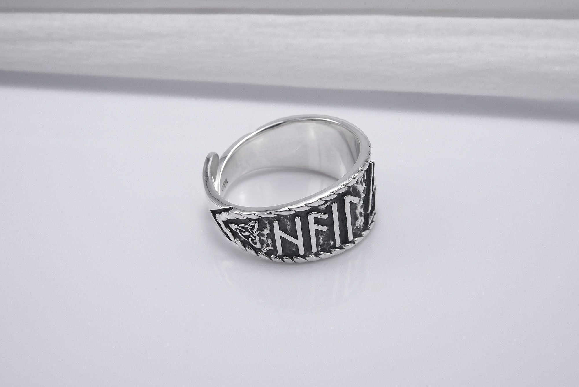 Sterling Silver Hail Odin Ring with Valknut Symbol, Handmade Viking Jewelry - vikingworkshop