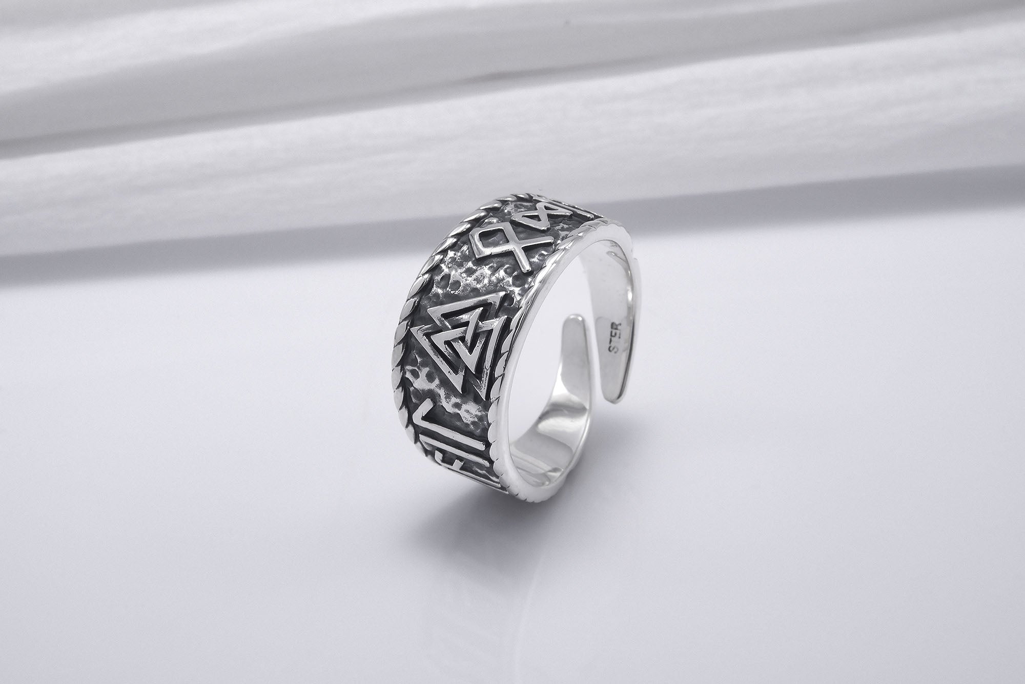 Sterling Silver Hail Odin Ring with Valknut Symbol, Handmade Viking Jewelry - vikingworkshop