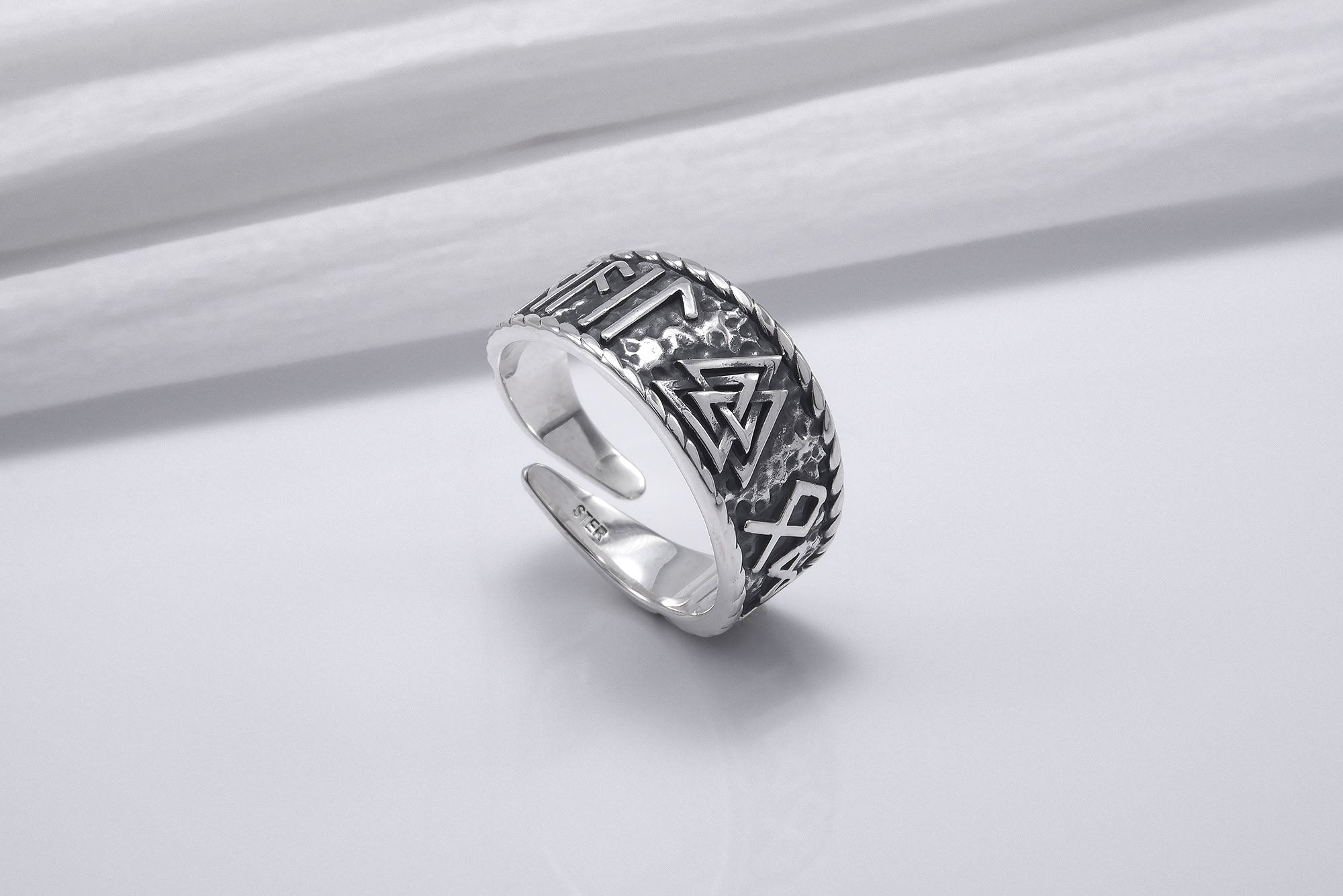 Sterling Silver Hail Odin Ring with Valknut Symbol, Handmade Viking Jewelry - vikingworkshop