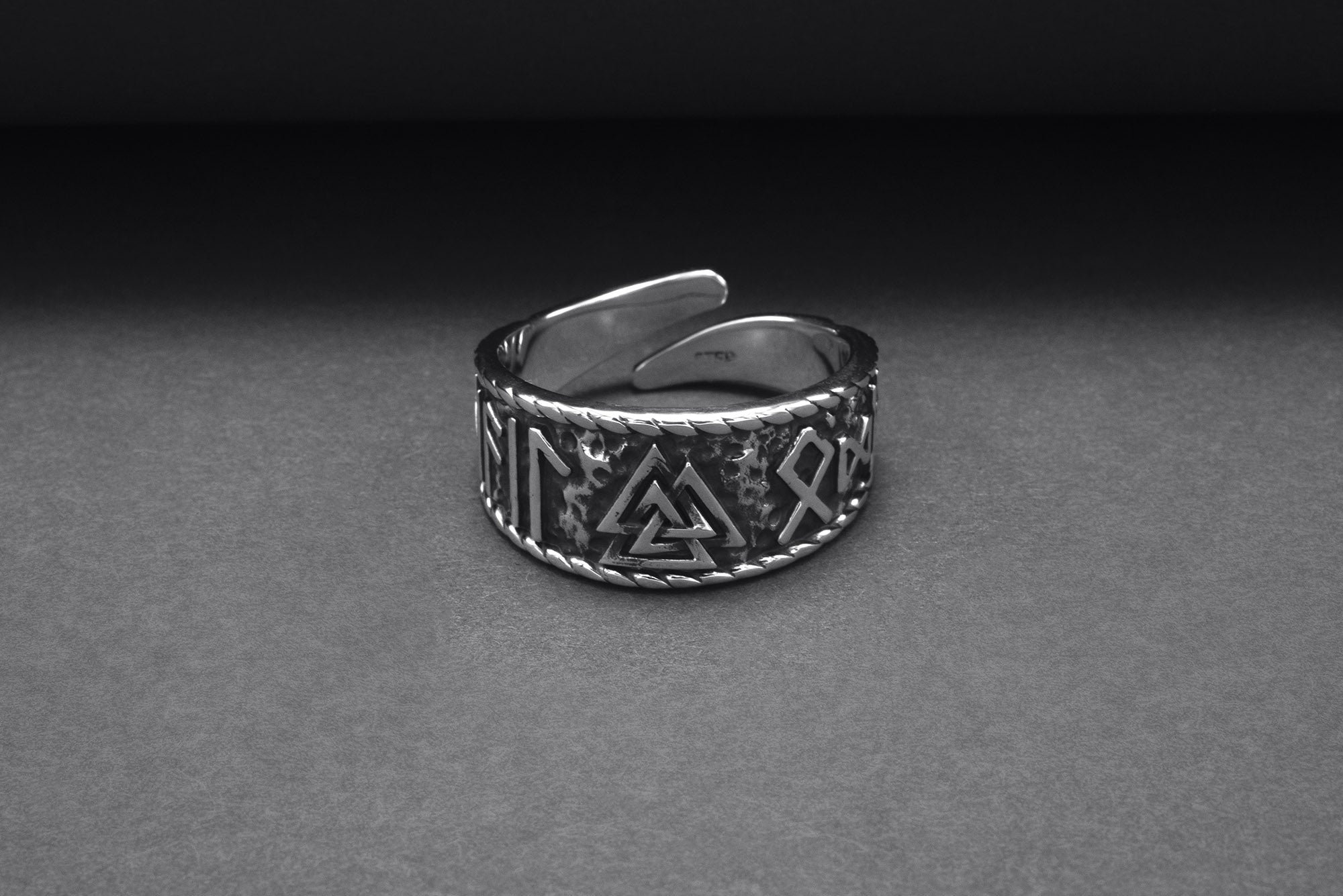 Sterling Silver Hail Odin Ring with Valknut Symbol, Handmade Viking Jewelry - vikingworkshop