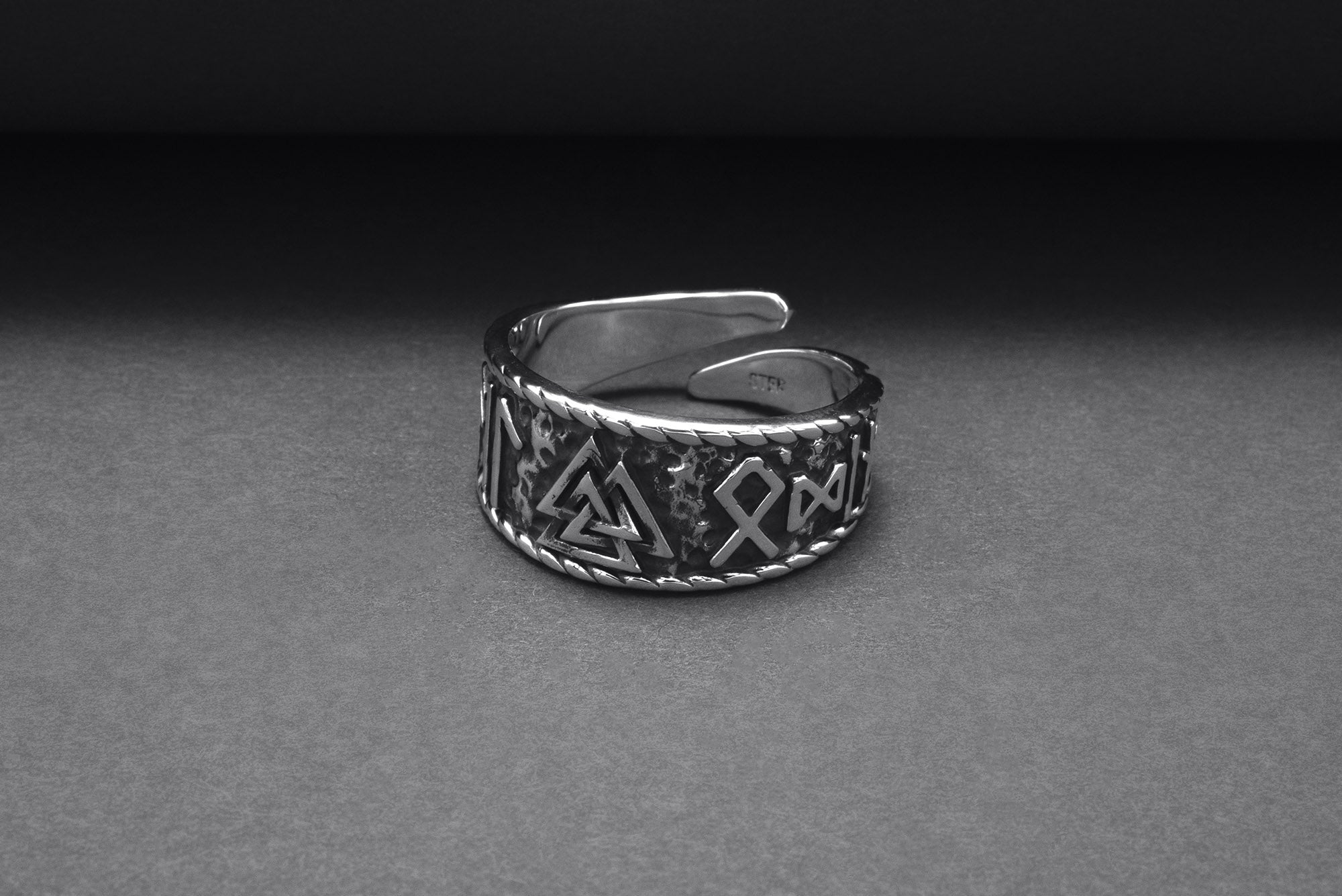 Sterling Silver Hail Odin Ring with Valknut Symbol, Handmade Viking Jewelry - vikingworkshop