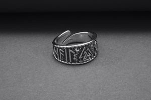 Sterling Silver Hail Odin Ring with Valknut Symbol, Handmade Viking Jewelry - vikingworkshop