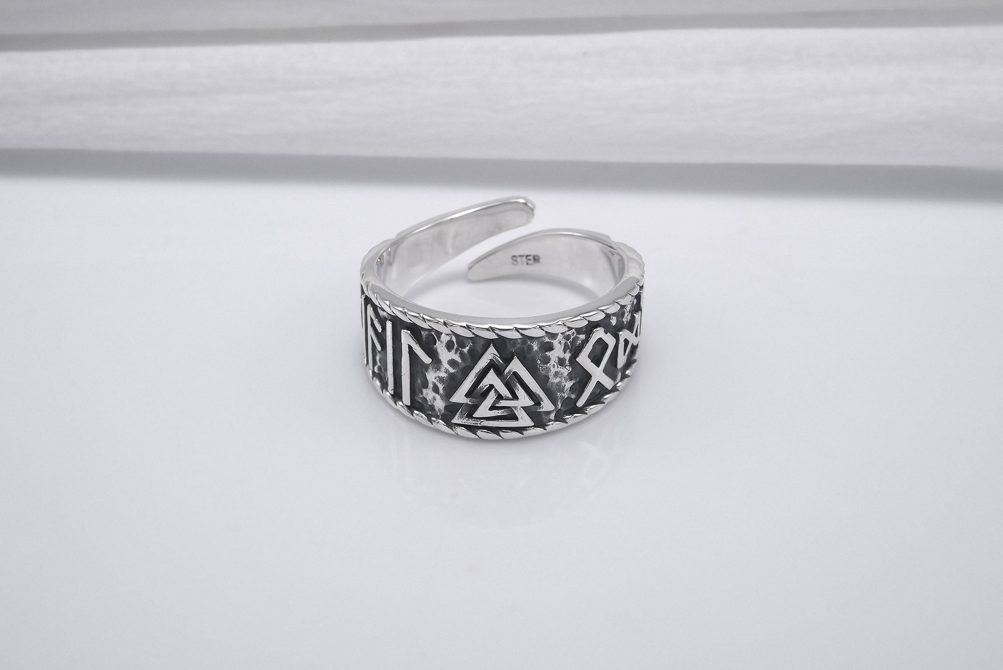 Sterling Silver Hail Odin Ring with Valknut Symbol, Handmade Viking Jewelry - vikingworkshop