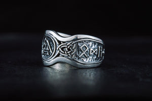 Valknut Symbol With HAIL ODIN Runes Sterling Silver Viking Ring - vikingworkshop