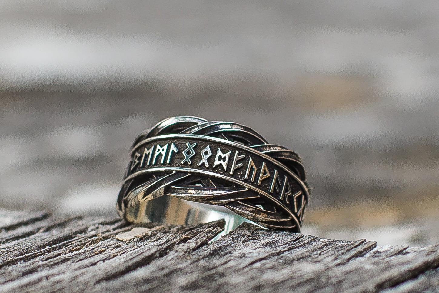 Unique Ring with Elder Futhark Runes Norse Jewelry - vikingworkshop