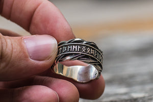 Unique Ring with Elder Futhark Runes Norse Jewelry - vikingworkshop